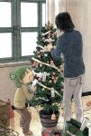  child christmas father_and_daughter green_hair koiwai_yotsuba mr_koiwai official_art quad_tails smile yotsubato! 