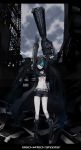 belt black_hair black_rock_shooter black_rock_shooter_(character) blue_eyes boots hatsune_miku long_hair midriff navel pale_skin pos shorts solo twintails vocaloid weapon 