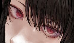  1girl absurdres black_hair close-up eye_focus highres hololive hololive_english kizuru09 looking_at_viewer mole mole_under_eye nerissa_ravencroft red_eyes slit_pupils solo virtual_youtuber 