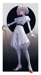  1girl absurdres adapted_costume alternate_costume alternate_eye_color belt boots collared_shirt commission commissioner_upload dress_shirt eyelashes full_body gloves high_heel_boots high_heels highres holding holding_weapon hollow_knight hollow_knight:_silksong humanization juliet_sleeves knee_boots lace_(hollow_knight) light_smile long_bangs long_sleeves looking_at_viewer medium_hair non-web_source pants petite pink_eyes puffy_pants puffy_sleeves shirt simple_background solo transparent_background wayanfa weapon 