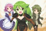  breasts cleavage green_eyes green_hair johan long_hair maid multiple_girls parody pheles photoshop piku pink_hair red_eyes shakugan_no_shana short_hair suzumiya_haruhi_no_yuuutsu wilhelmina_carmel 