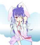  bad_id bunny_ears highres long_hair mouth_hold necktie purple_hair rabbit_ears reisen_udongein_inaba touhou wamushi wink 