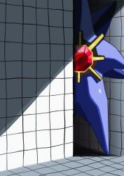  absurdres chest_jewel colored_skin gem highres mega_pokemon mega_starmie pokemon pokemon_(creature) pokemon_focus purple_skin red_gemstone saiku_(zvlku) standing starmie tile_floor tile_wall tiles 