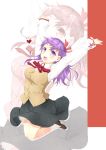  1girl fate/stay_night fate_(series) hair_ribbon jumping kouji_(campus_life) long_hair matou_sakura purple_hair ribbon school_uniform solo violet_eyes zoom_layer 