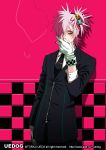  cigarette face formal gloves male necktie pink_hair short_hair smoking ueda_toraji yellow_eyes 