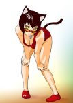  bell bell_collar breasts cat_ears cleavage collar glasses one-piece_swimsuit original swimsuit tail ueyama_michirou yellow_eyes 