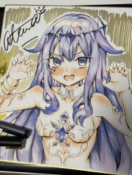  1girl art_tools_in_frame atahuta breasts chest_jewel colored_inner_hair face_jewel gem gem_hair_ornament highres hololive hololive_english jewel_under_eye koseki_bijou koseki_bijou_(1st_costume) long_hair multicolored_hair open_mouth paw_pose pink_hair purple_gemstone purple_hair signature small_breasts solo very_long_hair violet_eyes virtual_youtuber 