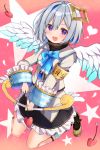  1girl amane_kanata angel_wings armband blush bow commentary_request cupid full_body hair_ornament highres hololive looking_at_viewer mi_taro333 open_mouth ribbon school_uniform short_hair silver_hair solo violet_eyes virtual_youtuber wings 