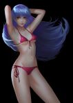 1girl absurdres blue_hair breasts closed_mouth highres kula_diamond long_hair looking_at_viewer oroo red_eyes simple_background solo swimsuit the_king_of_fighters the_king_of_fighters_2000 
