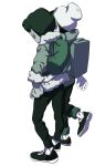  2boys beanie fur_trim green_theme hat highres hop_(pokemon) jacket male_focus masaru_(pokemon) monochrome multiple_boys na1_pkmn pokemon pokemon_(game) pokemon_swsh simple_background suitcase walking white_background 
