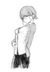  1girl breasts closed_mouth glasses highres kotoyama looking_at_viewer monochrome original short_hair simple_background solo white_background 
