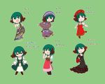  1girl alternate_costume animal_ears apron arm_behind_back arms_up bavarian_clothes black_dress chibi closed_eyes clothing_request curtsey dirndl dress flamenco_dress german_clothes green_background hand_on_hip juliet_sleeves kasodani_kyouko long_sleeves multiple_views open_mouth pink_skirt puffy_short_sleeves puffy_sleeves rakugaki-biyori red_dress red_headwear russian_clothes short_sleeves simple_background skirt skirt_hold smile solid_oval_eyes spanish_clothes standing standing_on_one_leg tagme touhou traditional_clothes translated 