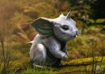  creature day full_body gen_1_pokemon grass highres horn joshuadunlop nidoran nidoran_(female) no_humans outdoors pokemon pokemon_(creature) realistic solo violet_eyes 