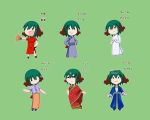  1girl :3 =_= alternate_costume animal_ears arms_up chibi china_dress chinese_clothes clothing_request dress fan folding_fan green_background hair_ornament holding holding_fan indian_clothes kasodani_kyouko long_sleeves multiple_views open_mouth outstretched_arm rakugaki-biyori red_dress sari short_sleeves simple_background skirt smile solid_oval_eyes striped striped_skirt tagme tail touhou traditional_clothes translated turkey_(country) vietnamese_dress 