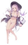  absurdres bikini breasts choker chyo fang hat highres large_breasts lavender_hair long_hair low_twintails navel off_shoulder open_clothes open_robe original robe skin_fang swimsuit twintails violet_eyes 