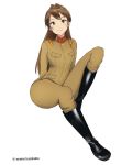  1girl boots brown_hair green_eyes highres imperial_japanese_army kusakabe_mame long_hair military military_uniform original uniform world_war_ii 