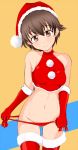  1girl alternate_costume ass_visible_through_thighs bangs bikini boots breasts brown_eyes brown_hair christmas closed_mouth cowboy_shot eyebrows_visible_through_hair girls_und_panzer gloves groin hat head_tilt looking_at_viewer lowleg lowleg_bikini medium_breasts nakajima_(girls_und_panzer) navel red_gloves red_headwear santa_bikini santa_boots santa_costume santa_gloves santa_hat short_hair side-tie_bikini smile solo standing swimsuit tanaka_rikimaru thigh-highs thigh_boots untying 