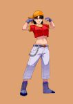  1girl absurdres bandana black_eyes black_hair breasts cirenk closed_mouth commentary dragon_ball dragon_ball_gt gloves highres looking_at_viewer older pan_(dragon_ball) short_hair simple_background smile solo traditional_media watercolor_(medium) 