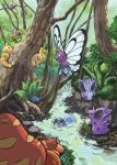  butterfree caterpie commentary_request creature dratini eye_contact fangs flying forest gen_1_pokemon grass looking_at_another looking_at_viewer looking_away mankey metapod nature nidoran nidoran_(female) nidoran_(male) no_humans oddish paras parasect pikachu pokemon pokemon_(creature) poliwag river rock squirtle toneko tree water weedle 