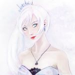  1girl abrea absurdres blue_eyes floating_hair highres huge_filesize long_hair looking_at_viewer portrait rwby scar scar_across_eye side_ponytail silver_hair simple_background solo very_long_hair weiss_schnee white_hair 