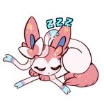  closed_eyes closed_mouth creature flufflixx full_body gen_6_pokemon lying no_humans on_stomach onomatopoeia pokemon pokemon_(creature) sleeping solo sparkle sylveon transparent_background zzz 