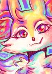  braixen commentary creature english_commentary eyelashes face fang flufflixx gen_6_pokemon heart highres looking_at_viewer multicolored multicolored_eyes no_humans pokemon pokemon_(creature) signature solo violet_eyes 