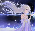  1girl anaisu blonde_hair blue_eyes breasts check_commentary commentary_request crying crying_with_eyes_open crystal fantasy floating_hair gold_trim highres holding jewelry long_hair necklace original platinum_blonde_hair robe small_breasts solo tears very_long_hair white_robe 