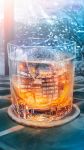  absurdres banishment bare_tree blurry blurry_background commentary_request cup depth_of_field drink drinking_glass highres huge_filesize ice ice_cube iced_tea no_humans original pagoda reflection saucer scenery signature still_life tree winter 