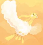  altaria alternate_color bird bird_focus brown_eyes clouds commentary creature english_commentary flying full_body gen_3_pokemon karrybird looking_away no_humans pokemon pokemon_(creature) shiny_pokemon solo yellow_background yellow_theme 