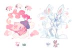  blue_eyes bulbasaur charamells closed_eyes clouds creature frosmoth full_body fusion gen_1_pokemon gen_5_pokemon gen_6_pokemon gen_8_pokemon multiple_fusions musharna no_humans pokemon pokemon_(creature) sheep simple_background sleeping snowflakes standing sylveon white_background wooloo 