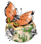  :d artsy-theo bug butterfly cactus creature desert flying gen_6_pokemon happy insect looking_at_viewer no_humans open_mouth outdoors pokemon pokemon_(creature) sand scatterbug signature smile spewpa vivillon vivillon_(high_plains) 
