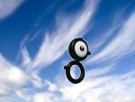  black_eyes blue_sky clouds cloudy_sky commentary creature day english_commentary floating full_body gen_2_pokemon ilkcmp no_humans outdoors pokemon pokemon_(creature) sky solo unown 