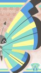  badge black_eyes brown_background bug bug_badge butterfly creature english_text gym_leader_badge honeycomb_(pattern) honeycomb_background insect looking_at_viewer namima_usagi no_humans pokemon pokemon_(creature) smile solo vivillon vivillon_(savanna) 