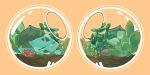  bokchois bulbasaur closed_eyes commentary creature english_commentary full_body gen_1_pokemon no_humans orange_background plant pokemon pokemon_(creature) simple_background sleeping 