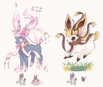  blue_eyes brown_eyes charamells creature diancie flower flying full_body fusion gen_6_pokemon gen_7_pokemon grass looking_at_viewer looking_away multiple_fusions no_humans pink_eyes pokemon pokemon_(creature) ribombee simple_background standing sylveon white_background 