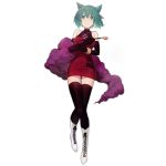  1girl alternate_costume animal_ears bangs black_gloves blush boots bow cat_ears choker cross-laced_footwear dress elbow_gloves full_body gem girls_frontline gloves green_eyes green_hair high_heels holding holding_pipe knee_boots lace-up_boots long_hair looking_at_viewer nin official_art pipe red_eyes sei_asagiri short_hair sleeveless sleeveless_dress solo thigh-highs thigh_gap thighhighs_under_boots transparent_background turtleneck va-11_hall-a white_footwear yellow_bow zettai_ryouiki 