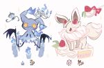  alcremie blue_fire cake candle chandelure charamells creature eevee fire flame floating food fruit full_body fusion gen_1_pokemon gen_5_pokemon gen_7_pokemon gen_8_pokemon lampent litwick looking_at_viewer mimikyu multiple_fusions no_humans pink_eyes pokemon pokemon_(creature) red_ribbon ribbon simple_background smile spoon standing strawberry white_background yellow_eyes 