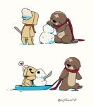  animal asaya_minoru closed_mouth guilty_gear heart no_humans otter red_scarf scalpel scarf sitting sled snow snowman spoken_heart squatting standing stuffed_toy twitter_username 