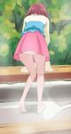  1girl barefoot from_behind hanadera_nodoka haruyama_kazunori healin&#039;_good_precure latte_(precure) legs long_sleeves panties pink_skirt precure redhead short_hair skirt standing underwear white_panties 