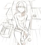  1girl cigarette closed_mouth commentary glasses highres kotoyama original short_hair shorts sketch solo 