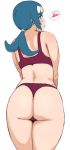  1girl ass blue_eyes blue_hair blush bra commentary_request cowboy_shot heart highres long_hair looking_at_viewer looking_back mature mhs panties pokemon pokemon_(anime) pokemon_sm_(anime) ponytail simple_background sketch solo spoken_heart suiren&#039;s_mother_(pokemon) thong underwear underwear_only white_background 