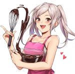  1girl apron bowl brown_eyes fire_emblem fire_emblem_awakening holding kamu_(kamuuei) open_mouth robin_(fire_emblem) robin_(fire_emblem)_(female) simple_background solo twintails upper_body whisk white_background white_hair 