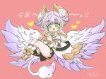  1boy :3 blush cupid_(dragalia_lost) dragalia_lost dragon_boy ebi_(hachikunperoi) full_body green_eyes heart heart_hands horns looking_at_viewer male_focus multicolored_hair pink_background purple_hair shorts silver_hair simple_background solo tail wings 