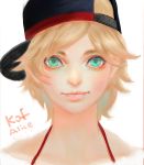  1girl 2017 alice_garnet_nakata blonde_hair character_name closed_mouth copyright_name green_eyes hat k.c looking_at_viewer short_hair simple_background smile solo the_king_of_fighters the_king_of_fighters_xiv white_background 