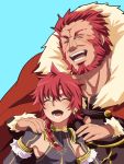  2boys ^_^ alexander_(fate/grand_order) beard blush braid cape closed_eyes dual_persona facial_hair fate/grand_order fate/zero fate_(series) fur-trimmed_cape fur_trim male_focus mitsu_(nonoko05) multiple_boys older redhead rider_(fate/zero) single_braid younger 