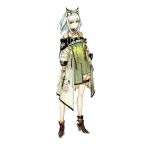  1girl animal_ear_fluff animal_ears arknights bangs bare_shoulders cat_ears closed_mouth detached_collar dress green_eyes green_hair high_heels jacket jewelry kal&#039;tsit long_sleeves looking_at_viewer lowlight_kirilenko official_art short_hair solo stethoscope syringe transparent_background watch watch white_hair 