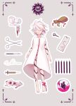  1boy 676643396dolce ankle_ribbon barefoot blood child closed_eyes dress fate/apocrypha fate_(series) floating full_body_tattoo gauze gold_coin heart_(organ) highres hospital_gown karna_(fate) male_focus needle no_panties pale_skin parted_lips ribbon sack scalpel scissors snake_tattoo solo surgical_scissors syringe tattoo white_dress white_hair younger 
