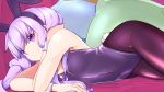  absurdres animal_ears arm_support bunny_girl bunny_tail bunnysuit fishnets highres looking_at_viewer lying on_side pon_(shind_997) purple_hair rabbit_ears smile tail violet_eyes vocaloid wrist_cuffs yuzuki_yukari 