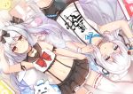  +_+ 2girls :o alternate_costume arm_ribbon arm_up armpits ayanami_(azur_lane) azur_lane bare_shoulders bird black_ribbon black_shorts black_skirt blue_eyes blurry book cat character_doll chick choker collarbone commentary_request crop_top double_bun garter_straps hair_bun holding kuaua le_malin_(azur_lane) long_hair looking_at_viewer lying manjuu_(azur_lane) meowfficer_(azur_lane) midriff miniskirt multiple_girls navel on_back orange_eyes parted_lips ribbon sailor_collar school_uniform serafuku shirt short_shorts shorts simple_background skirt sleeveless sleeveless_shirt stomach suspenders thigh-highs very_long_hair white_hair white_legwear white_shirt yukikaze_(azur_lane) zettai_ryouiki 