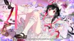  black_hair blush c.seryl chocolate dress kai-ri-sei_million_arthur lolita_fashion long_hair million_arthur_(series) official_art open_mouth red_eyes ribbon socks square_enix valentine watermark white_legwear 